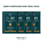 Four dark teal sachets of SH-RD Truffle Moisturizing Shampoo arranged in a row on a white background, with the text 'DEEP HYDRATION MINI TRIAL PACK' above and 'PACK OF 4 QTY - 60ML' below.