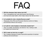 FAQ section about a shampoo product on a white background