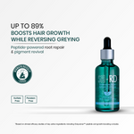 A teal dropper bottle of SH-RD SensITIVE SCALPEL hair growth treatment on a light gray background, with marketing text reading 'UP TO 89% BOOSTS HAIR GROWTH WHILE REVERSING GREYING' and a 'DERMATOLOGIST TRUSTED' badge.