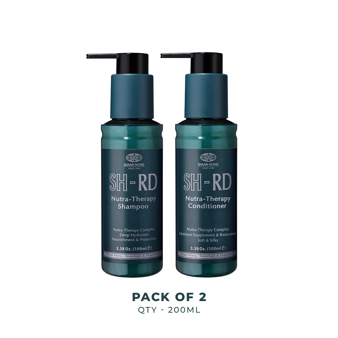 Two bottles of Green Earths SH-RD Nutra-Therapy Shampoo and Conditioner in a pack of 2, shown on a white background with a text label below.