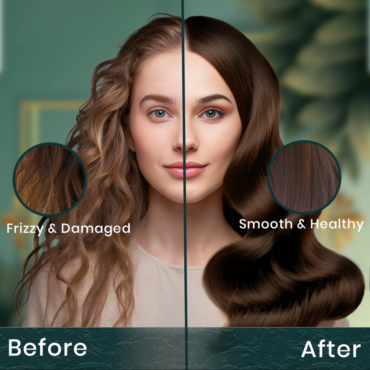Nutra Therapy Shampoo before Frizzy and Damaged And After Smooth And Healthy