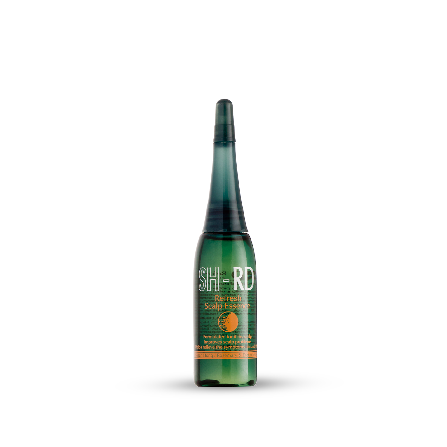 A green glass spray bottle of SH-RD Refresh Scalp Exfoliator with a dark green nozzle, centered on a white background with a soft shadow.