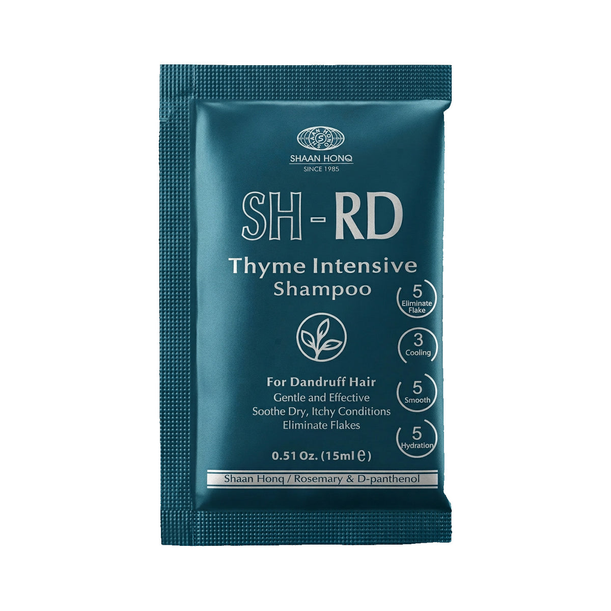 Shaan Hong SH-RD Thyme Intensive Shampoo single-serve packet in a dark teal color with white text, shown on a plain white background.