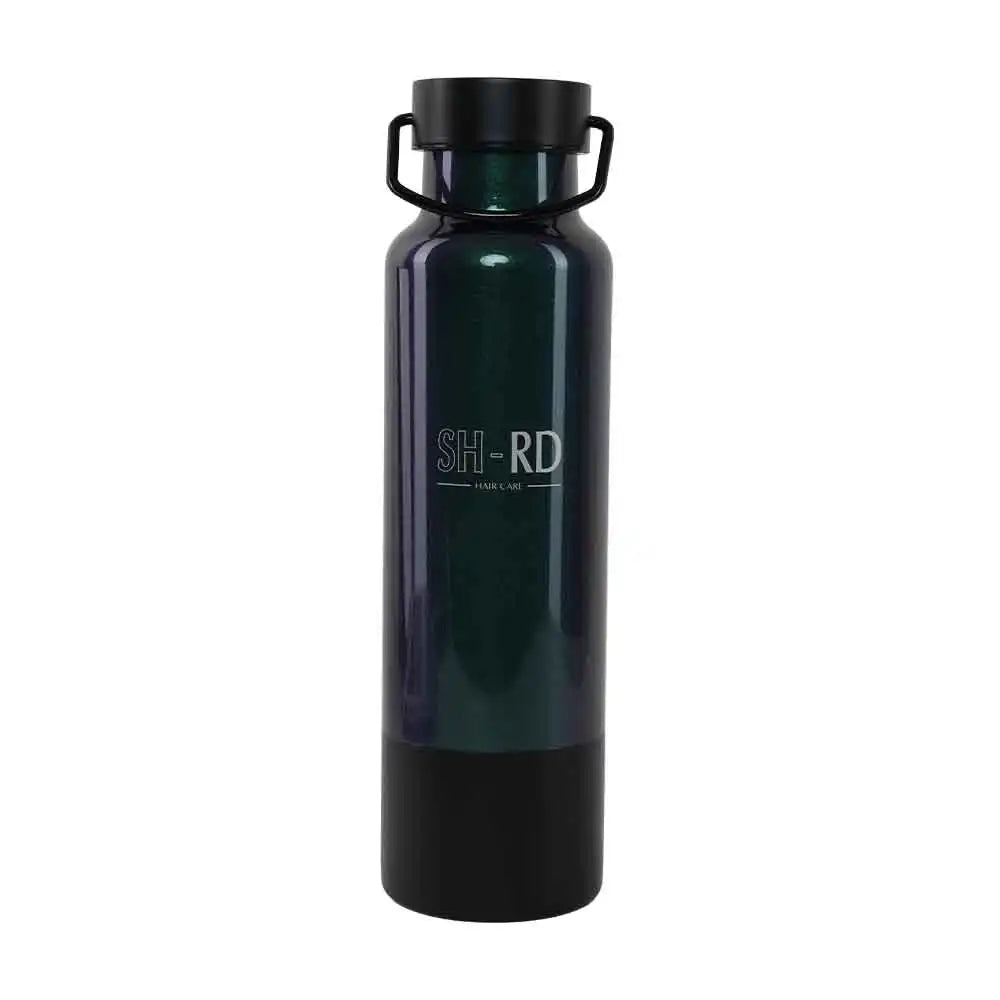 A dark green and black insulated water bottle with a black lid and carrying loop, featuring the 'SH-RD' logo printed on the front, set against a plain white background.