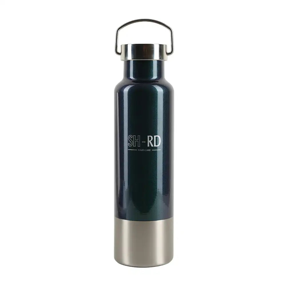A dark teal insulated water bottle with a stainless steel base and handle, featuring the 'SH-RD' logo on the front, set against a plain white background.